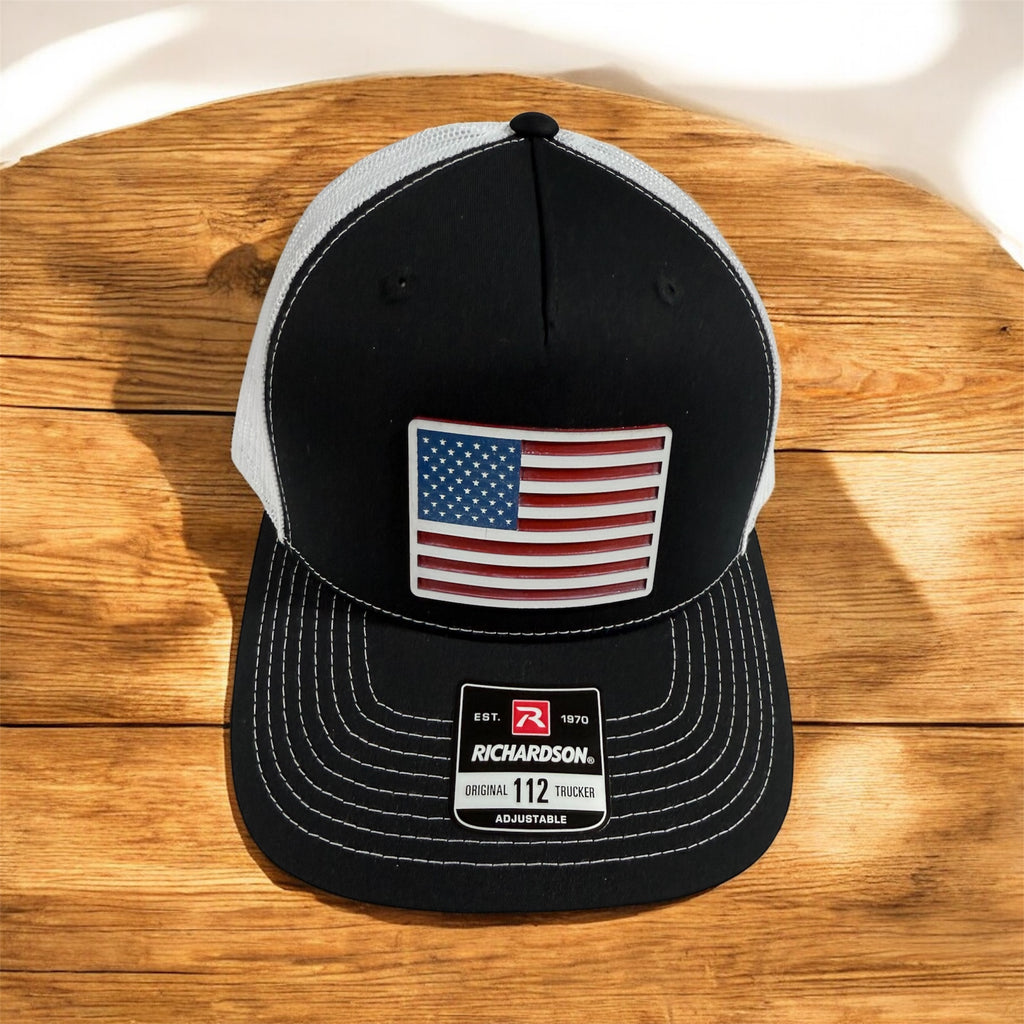 American flag tri color patch on Richardson 112 trucker hat