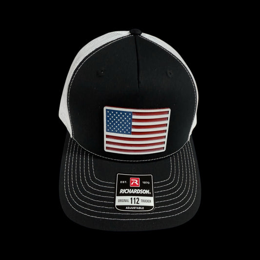 American flag tri color patch on Richardson 112 trucker hat