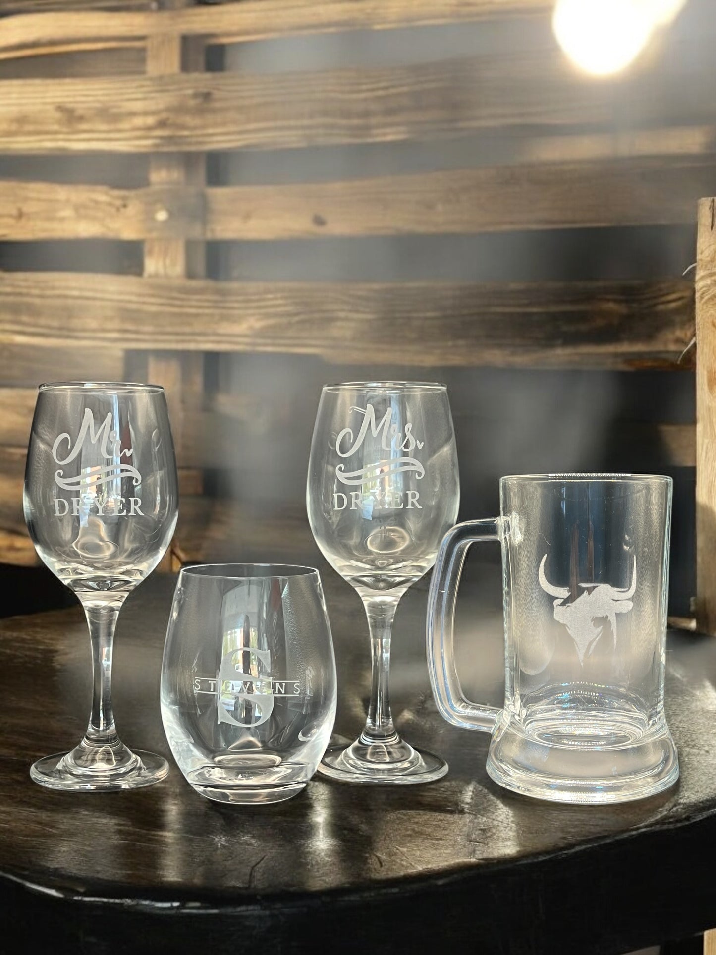 15 oz Crystal Engraved Wine Glassware